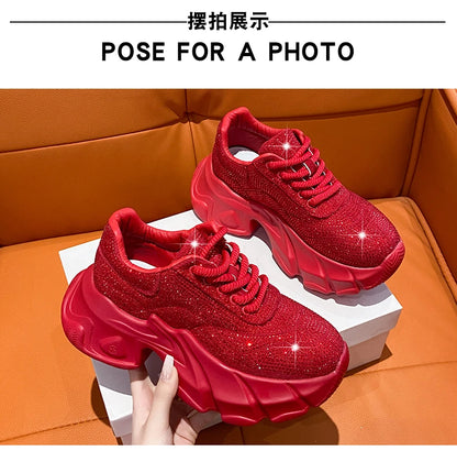 Shoes for Women New Shiny Rhinestone Women's Sneakers Shoes Autumn Korean Fashion Thick Sole Sports Shoes Zapatos De Mujer