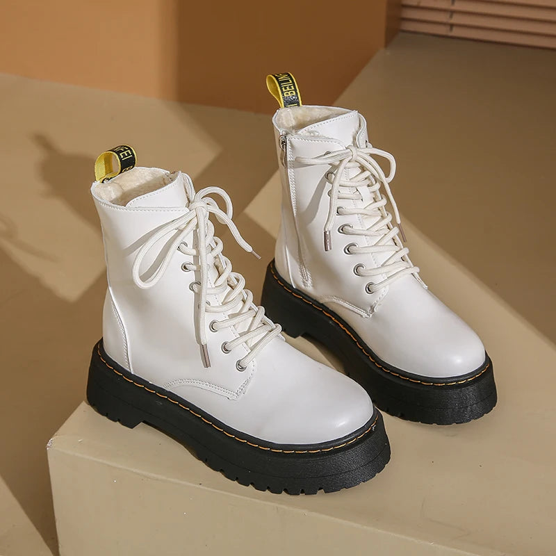 New Women Boots Goth Casual Shoes Woman Leather Chelsea Classic Female Goth Shoes High Platform Boots Women Boots