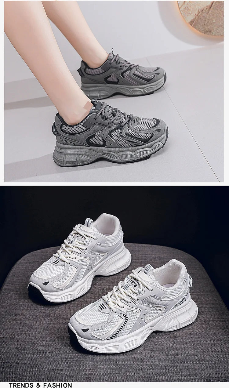 Women's Fashion Chunky Sneakers 2026 Spring Autumn New Platform Height Increase Shoes Comfortable Breathable Casual Sport Shoes