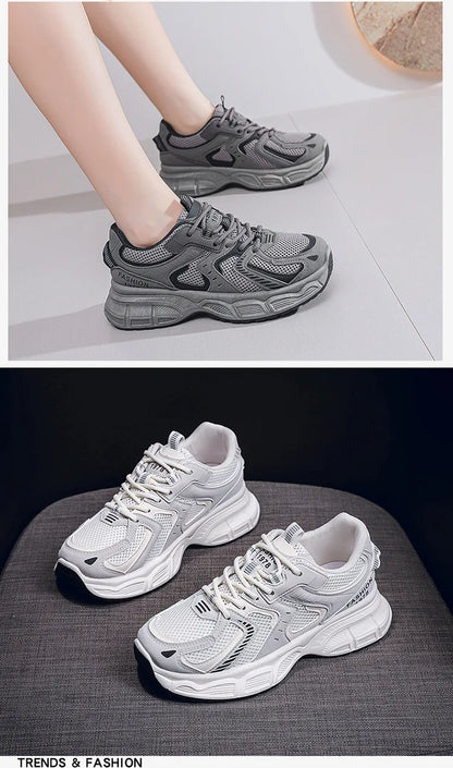 Women's Fashion Chunky Sneakers 2026 Spring Autumn New Platform Height Increase Shoes Comfortable Breathable Casual Sport Shoes
