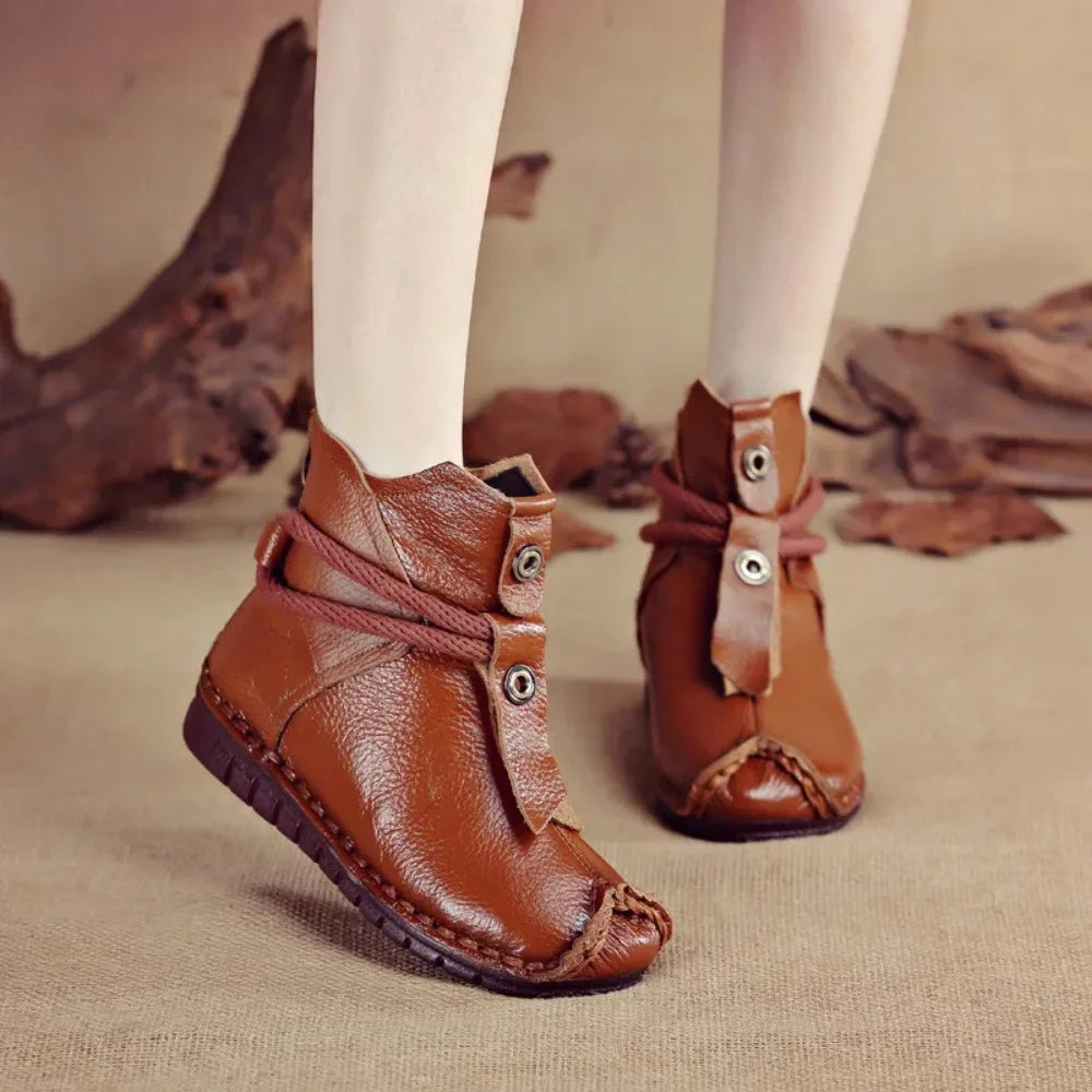 Women's Boots Autumn and Winter New Flat Soft Soled Short Boots National Style Vintage Womens Shoes Warm and Cotton Shoes