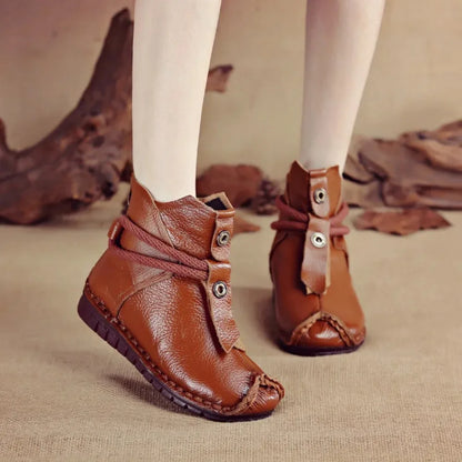 Women's Boots Autumn and Winter New Flat Soft Soled Short Boots National Style Vintage Womens Shoes Warm and Cotton Shoes