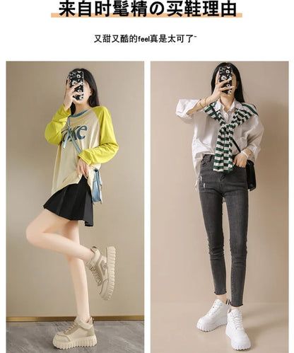 Women's Platform Sneakers Fashion High-top Casual Shoes for Women Lace Up Vulcanized Shoes Trendy Skateboard Shoes Zapatos Mujer