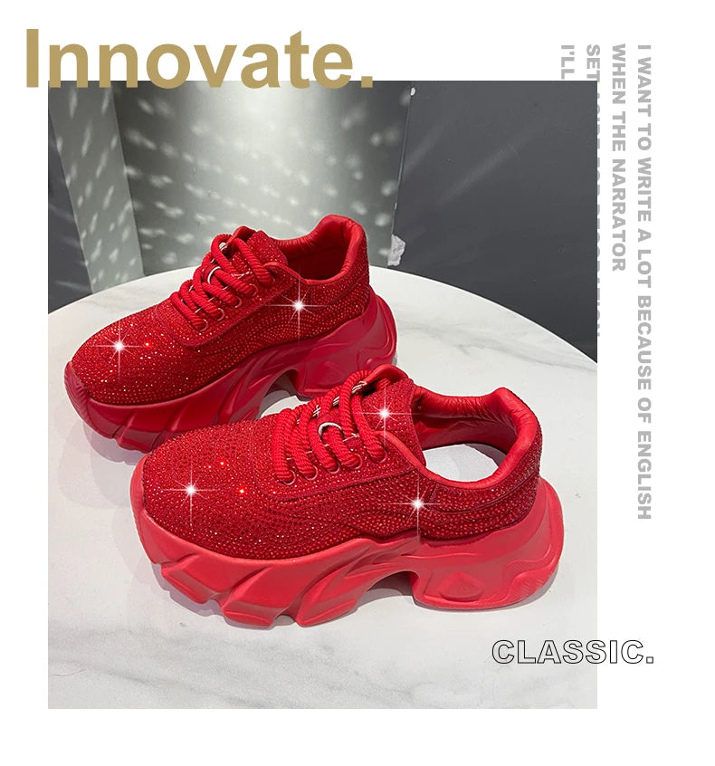 Shoes for Women New Shiny Rhinestone Women's Sneakers Shoes Autumn Korean Fashion Thick Sole Sports Shoes Zapatos De Mujer