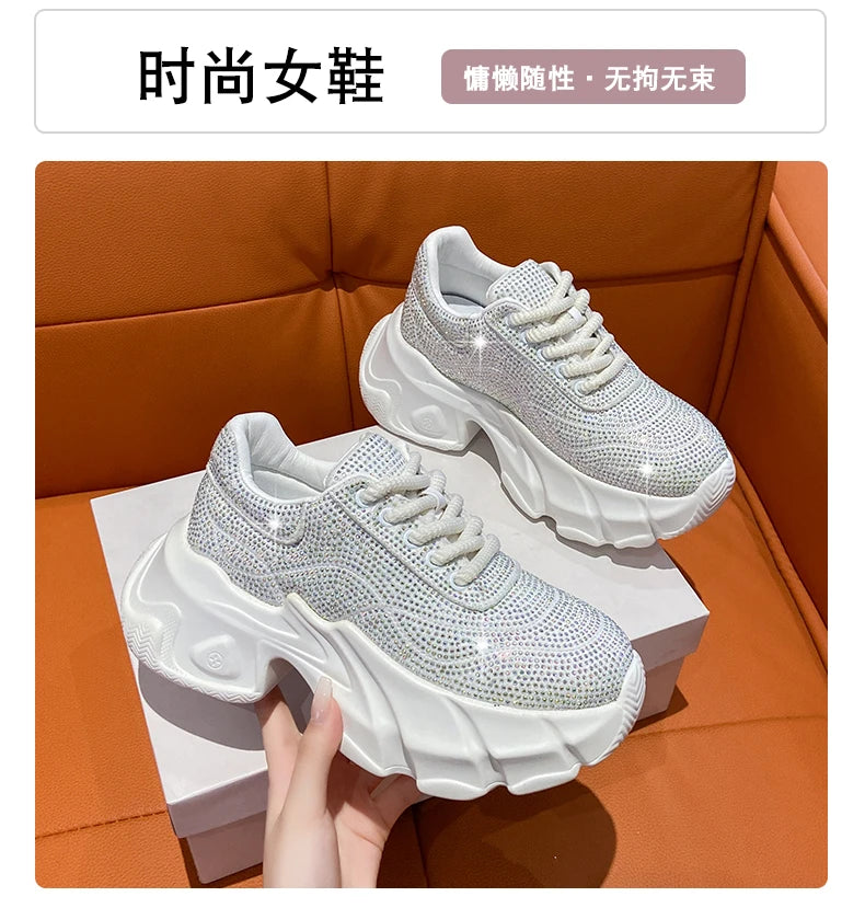 Shoes for Women New Shiny Rhinestone Women's Sneakers Shoes Autumn Korean Fashion Thick Sole Sports Shoes Zapatos De Mujer