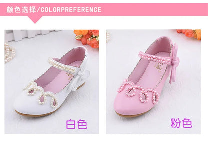 New Princess Kids High Heels Shoes Girls Wedding Dress Party Leather Shoes Children's White Shoes Performance Shoes for Students