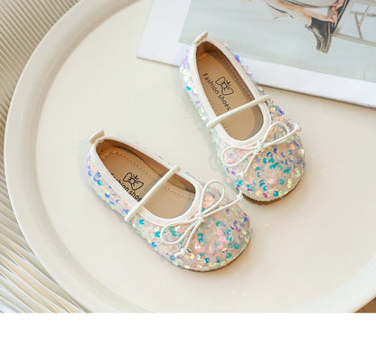 Girls' Shoes Spring New Fashion Little Girl Sequin Princess Shoes Soft Sole Girls' Shallow Mouth Single Shoes Breathable