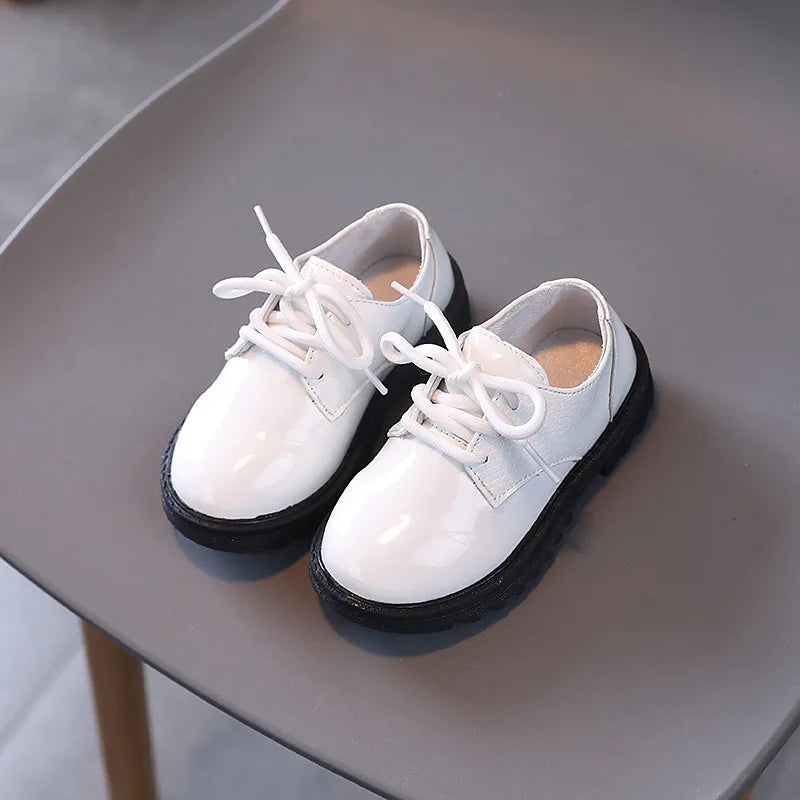 Boys Performance Leather Shoes Spring and Autumn New 2023 Britain Style All-match Black Children's Fashion Black Lace-up Simple