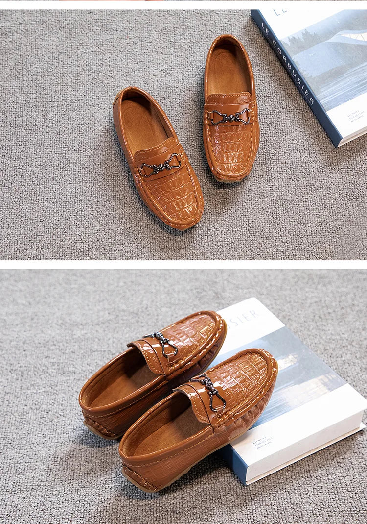 Children's Leather Shoe Boys Moccasins Non-slip Britain Style Round-toe Flat Shoes 2025 Autumn Fashion Casual Kids Loafers