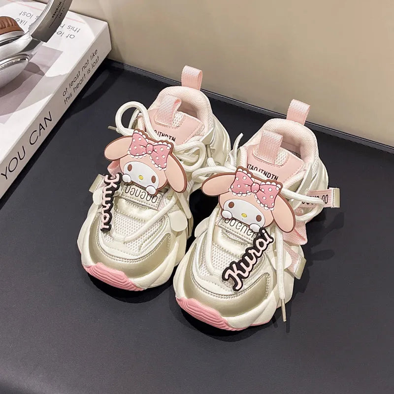 Cute Girl's Sneakers Cartoon Kuromi Melody Children Tennis Shoes Fashion Versatile Causal Classic Kids School Basketball Shoes