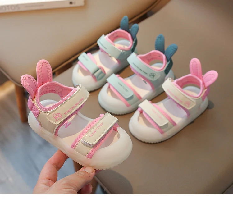 Children's Sandals 2-12 Years Old Cartoon Greenish Pink Soft Boys Girls Beach Shoes Casual Non-slip Kids Baby Sports Sandals
