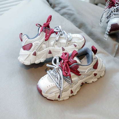 Children's Sneakers Four Seasons Leather Boys Girls Single Shoes Black Soft Bottom Non-slip Kids Running Shoes