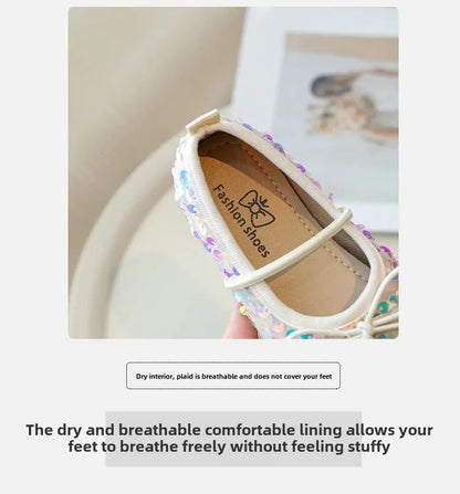 Girls' Shoes Spring New Fashion Little Girl Sequin Princess Shoes Soft Sole Girls' Shallow Mouth Single Shoes Breathable
