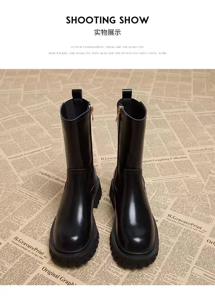 Women's Boots Designer Heeled Shoes Leather Retro Ankle Boots Fashion Goth Chelsea Boots New Walking Cozy Dress Mujer Botas