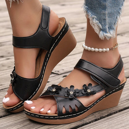 Women's Sandals New Wedges Heels Sandals For Summer Shoes Women Luxury Flower Sandalias Mujer Soft Heeled Summer Footwear