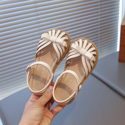 Girls Summer Non-slip Soft Sole Sandals Toddler Cute Bow Round Head Beach Shoes Baby Girl Fashion Elegant School Party Shoes