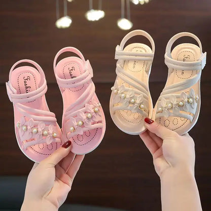Chic Toddler Girls' Flower Adorned Open Toe Sandals - Comfy, Non-Slip Sole with Easy Hook and Loop Closure for Casual Wear