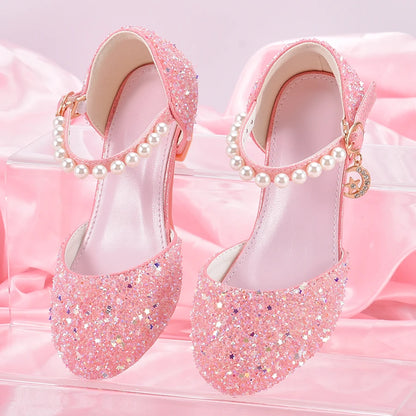 Girls' Princess Style High Heel Shoes With Shiny Star Pendant Decoration, Suitable For Dress And Birthday Party