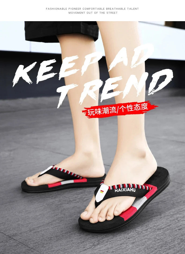 Men Slides Cloth Tape Woven Color Matching Stripe Wear-resistant Slippers (Available)