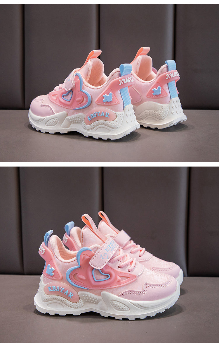 Children's Running Shoes Girls Sneakers Fashion Classic Hot Sale Kids School Casual Sports Shoes Anti-skid Pink with Love Heart
