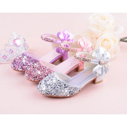 New Children Princess Beading Sandals Kids Flower Wedding Shoes High Heels Dress Shoes Party Shoes for Girls Pink Silver purple