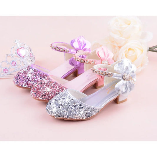 New Children Princess Beading Sandals Kids Flower Wedding Shoes High Heels Dress Shoes Party Shoes for Girls Pink Silver purple