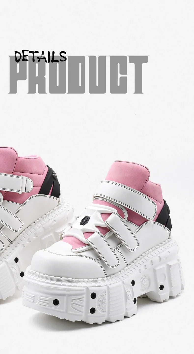 Woman Sneakers New Punk Style Women Shoes Gothic Ankle Rock Boots Lace-up Heel Height Platform Shoes Woman Metal Decor