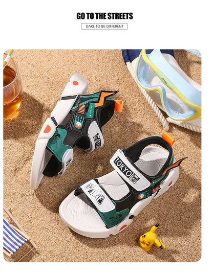 Boys Sandals 1-12 Year Old Soft Sole Anti Slip Sandals Cartoon Outwear Small and Medium Sized Children Beach Sandals