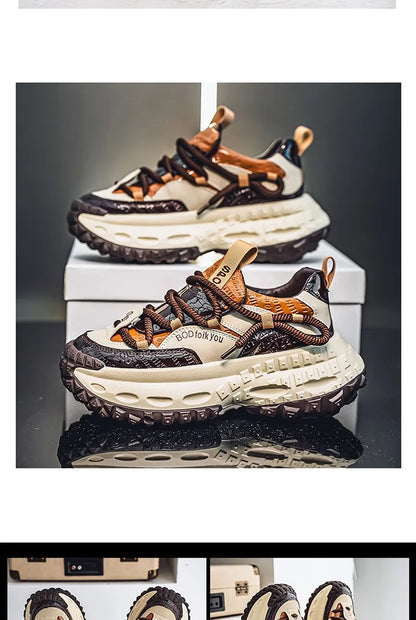 New Thick Soled Height Increasing Men's Casual Shoes 2025 Spring Color Blocked Comfortable Fashion Trend Low Cut Chunky sneakers (Available)