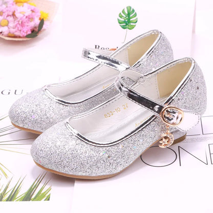 Fairy Girl High Heels Princess Shoes Halloween Cosplay Kids Shiny Sofia Cinderella Aurora Rapunzel Party Dress Up Leather Shoe