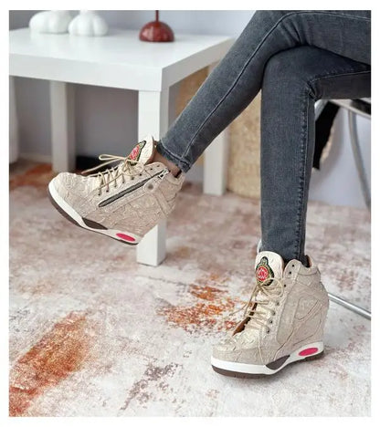 Womens Sneakers Shoes Fashion Platform Designer Thick Sole Casual Hoof Heels TPR Autumn Round Toe Solid High Increased Inte