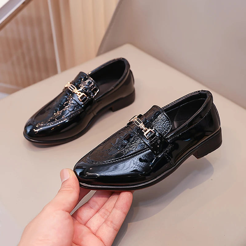 Boys Formal Shoes Black Classic Children Leather Shoes Point Toes Soft Bottom Spring Autumn Kids Flat Shoes British Style