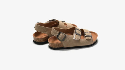 Boys Summer Soft Soled Cork Sandals Children One Line Herringbone Slippers Girl Beach Breathable Double Ring Buckle Casual Shoes