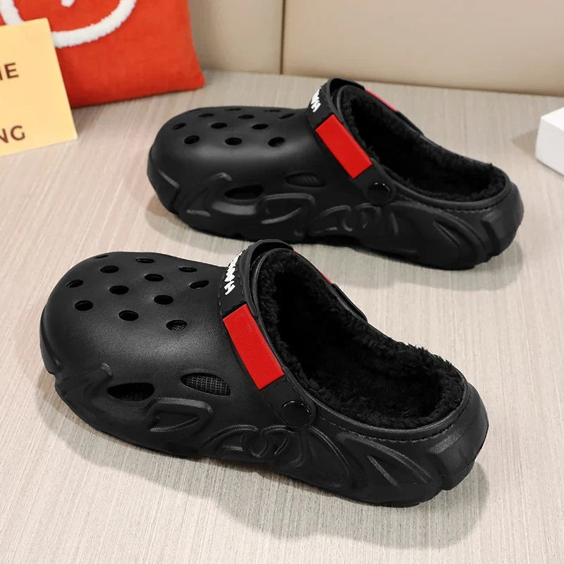 Winter Warm Home Slippers Men Waterproof Fur Clogs Slippers Garden Slippers Fuzzy Plush Slippers Bedroom Shoe For Indoor Outdoor (Available)