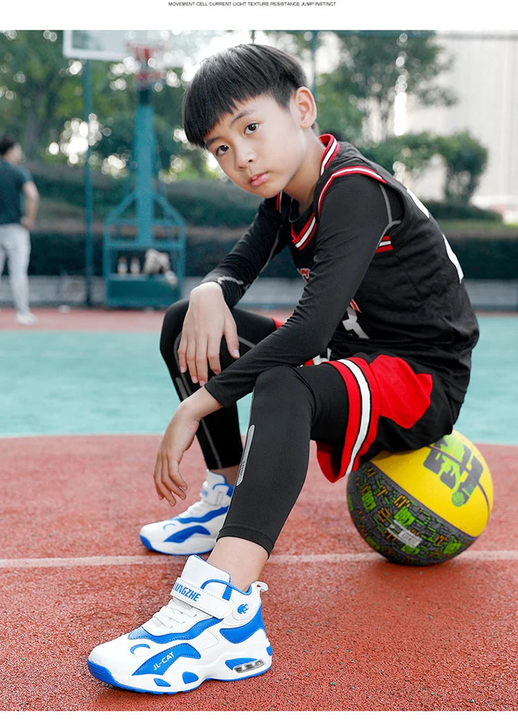 Kids Basketball Shoes Boys Student Sports Shoes School Daily Outdoor Running Sneakers High Top Children Basketball Sneakers