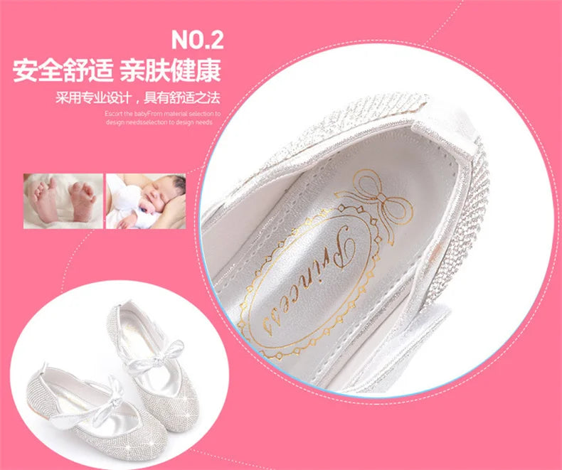 Girls Wedding Shoes Glitter New Brand Flat Heels Children Princess Sandals Dance Kids Fashion Party Shoes with Pearl