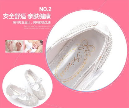 Girls Wedding Shoes Glitter New Brand Flat Heels Children Princess Sandals Dance Kids Fashion Party Shoes with Pearl