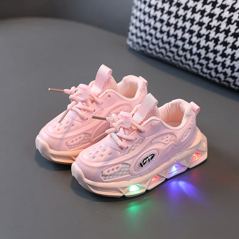 Boys New Cartoon Sneakers Children Baby  Spring Breathable Mesh LED Luminous Sports Shoes Kids Casual Autumn Light Up Shoes