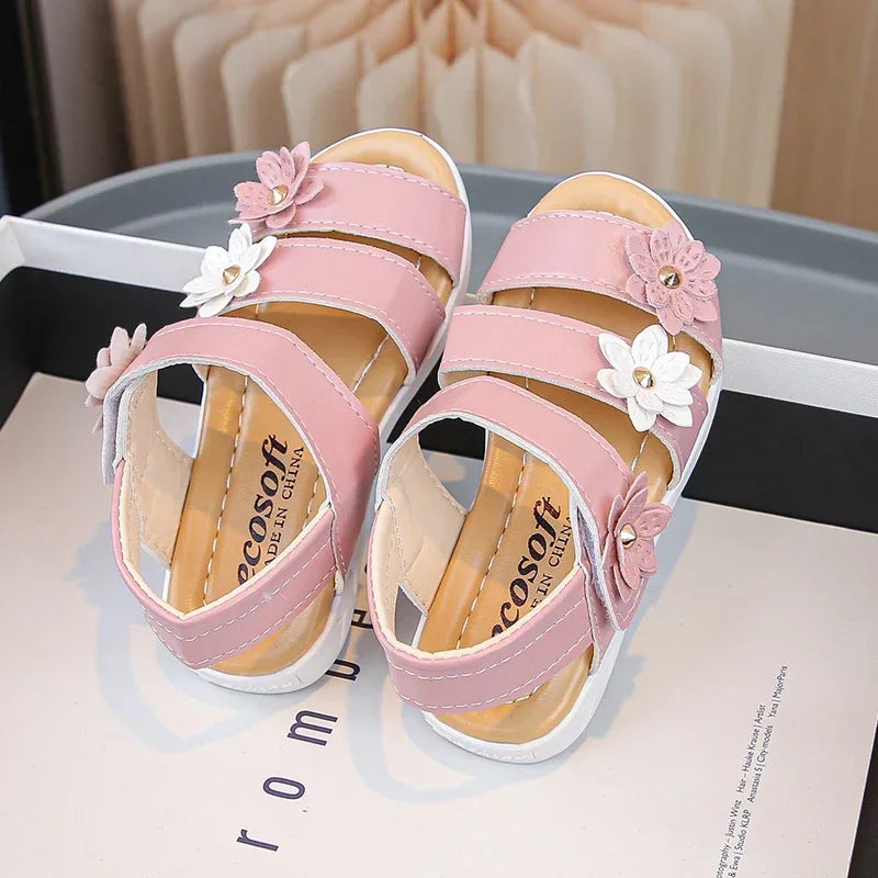 Children's Summer Sandals Sweet Chic Floral Sandals for Pretty Girls Fashion Princess Versatile Kids Wedding Party Flat Sandals