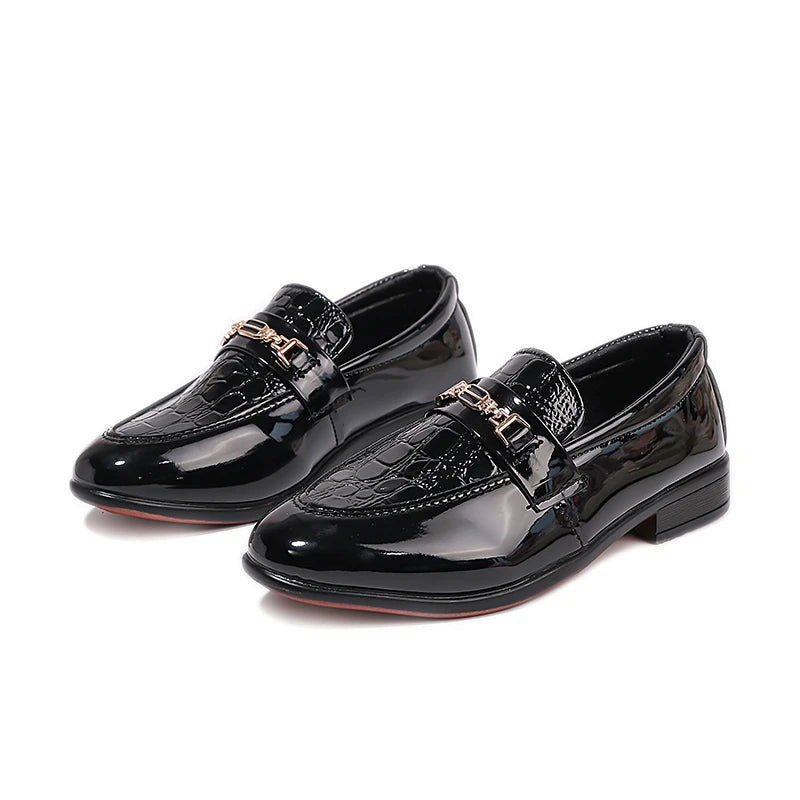 Boys Formal Shoes Black Classic Children Leather Shoes Point Toes Soft Bottom Spring Autumn Kids Flat Shoes British Style