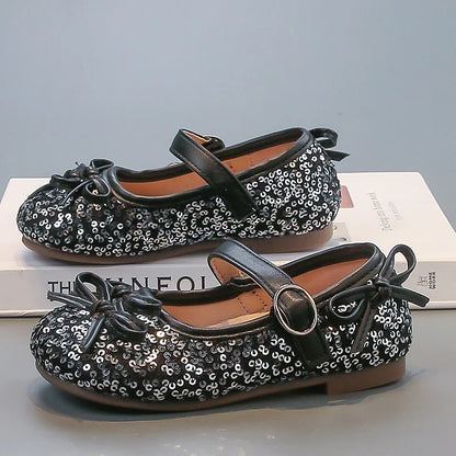 Girls' shoes Princess shoes for girls spring and autumn new models sequins soft sole leather shoes