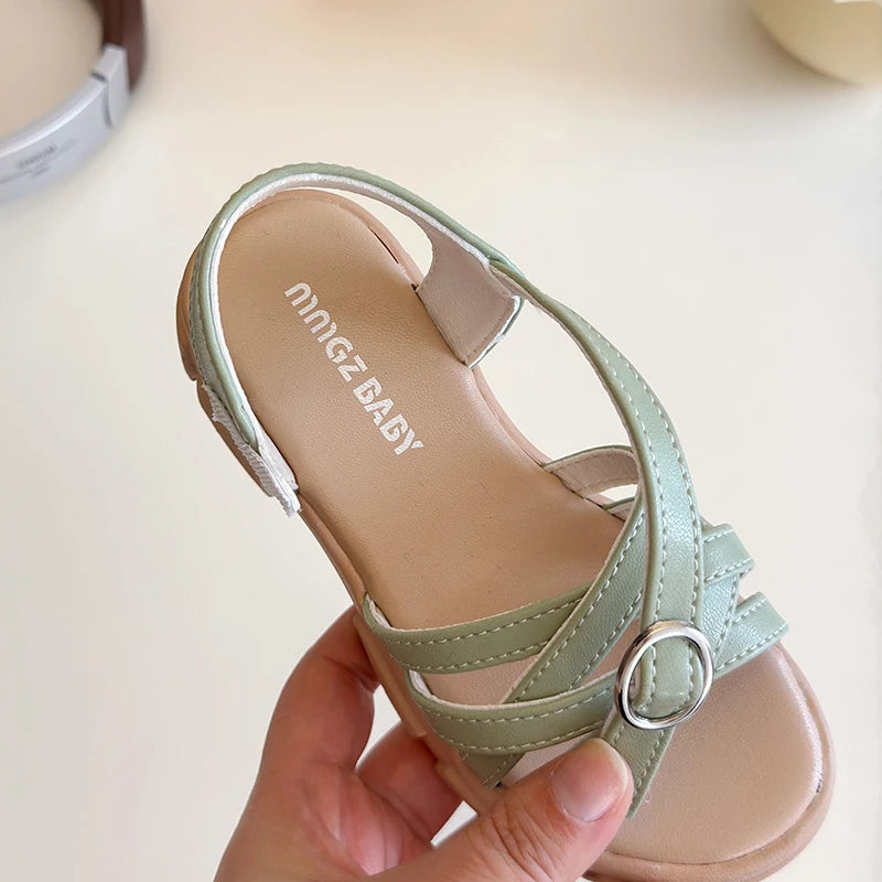 Girls Sandals 3-18 Years Old Beige Open-toe Woven Kids Beach Shoes Summer New Green Fashion Hundred Children's Sandals Shoes