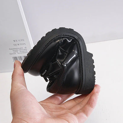 Children School Uniform Shoes Black Matte Glossy Boys Performance Shoes Chic 2025 Spring Autumn Kids Formal Shoes Soft Bottom
