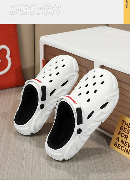 Winter Warm Home Slippers Men Waterproof Fur Clogs Slippers Garden Slippers Fuzzy Plush Slippers Bedroom Shoe For Indoor Outdoor