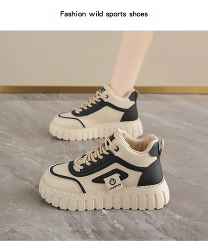 Women's Platform Sneakers Fashion High-top Casual Shoes for Women Lace Up Vulcanized Shoes Trendy Skateboard Shoes Zapatos Mujer
