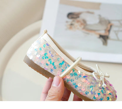 Girls' Shoes Spring New Fashion Little Girl Sequin Princess Shoes Soft Sole Girls' Shallow Mouth Single Shoes Breathable