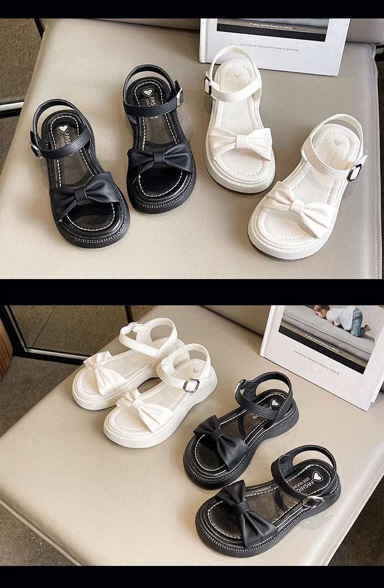 Girls Summer Beach Sandals 2025 New Solid Color Kids Causal Sandals Fashion Sweet Bow School Versatile Children Princess Shoes