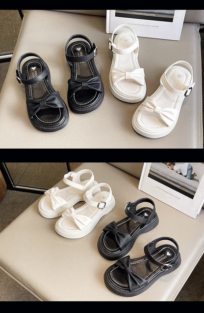 Girls Summer Beach Sandals 2025 New Solid Color Kids Causal Sandals Fashion Sweet Bow School Versatile Children Princess Shoes