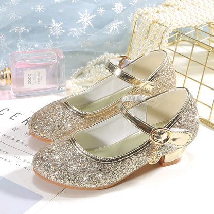 Fairy Girl High Heels Princess Shoes Halloween Cosplay Kids Shiny Sofia Cinderella Aurora Rapunzel Party Dress Up Leather Shoe