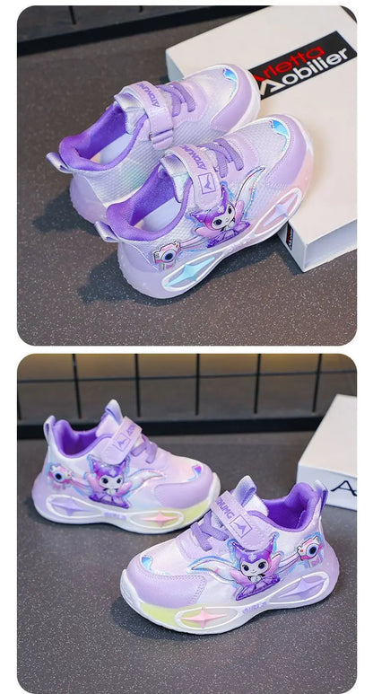 Sanrio Kuromi Girls Light Up Sneakers New Waterproof Leather Princess Running Casual Sports Shoes with Cotton Lined for Kids